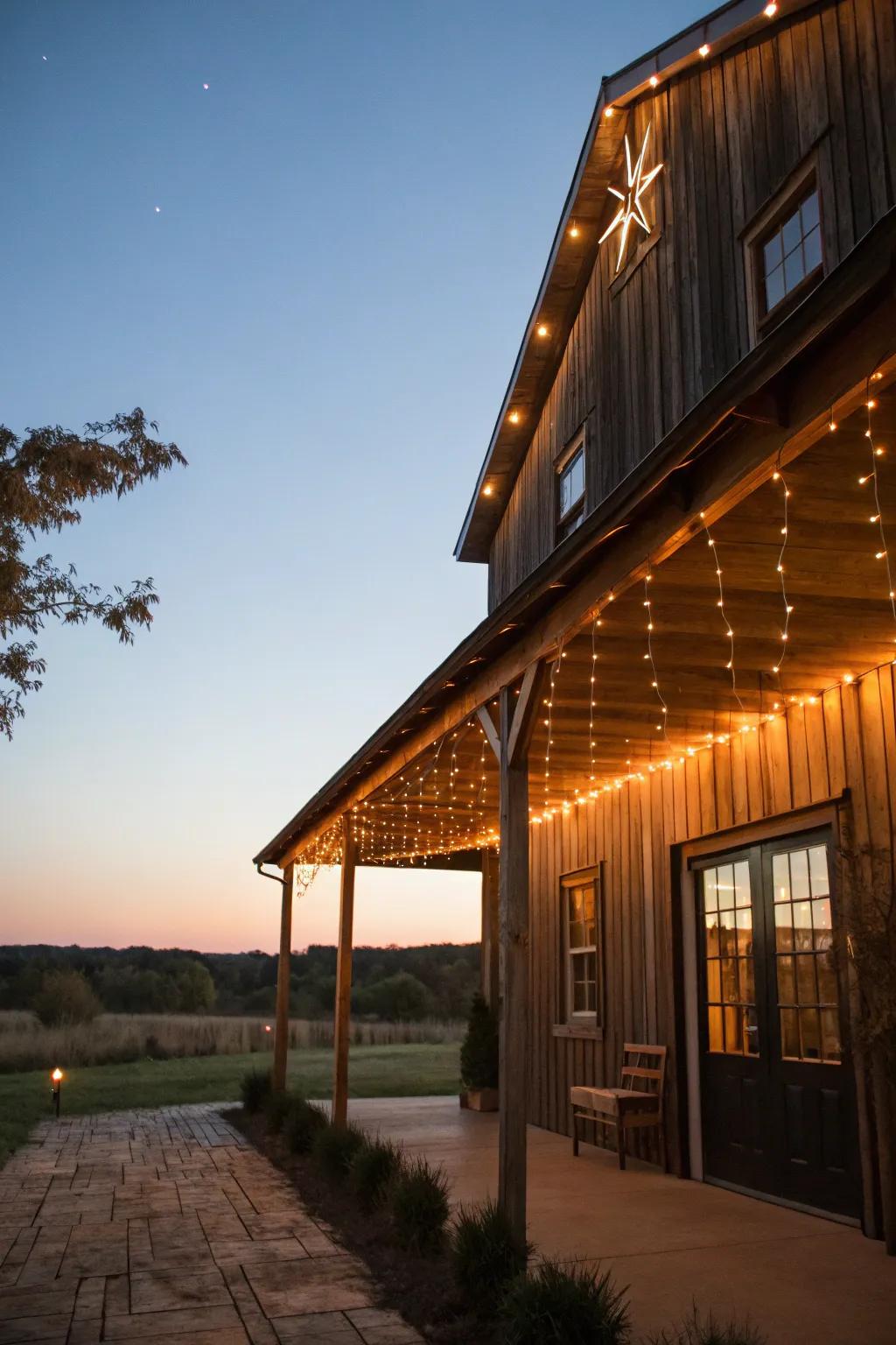 An overhang with integrated lighting for a cozy setting.