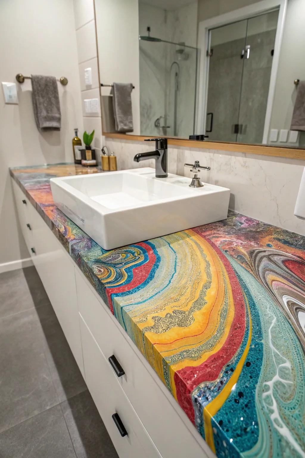 Hardened resin countertops offer personalized design options.