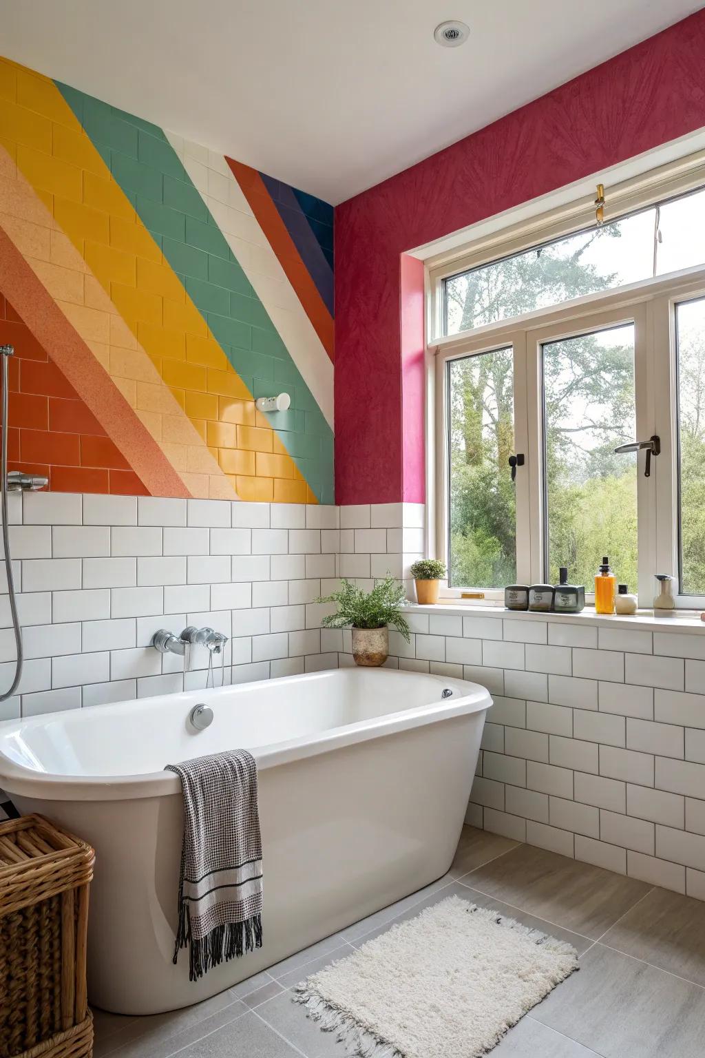 Accent walls introduce personality and cause your bathtub area to pop.