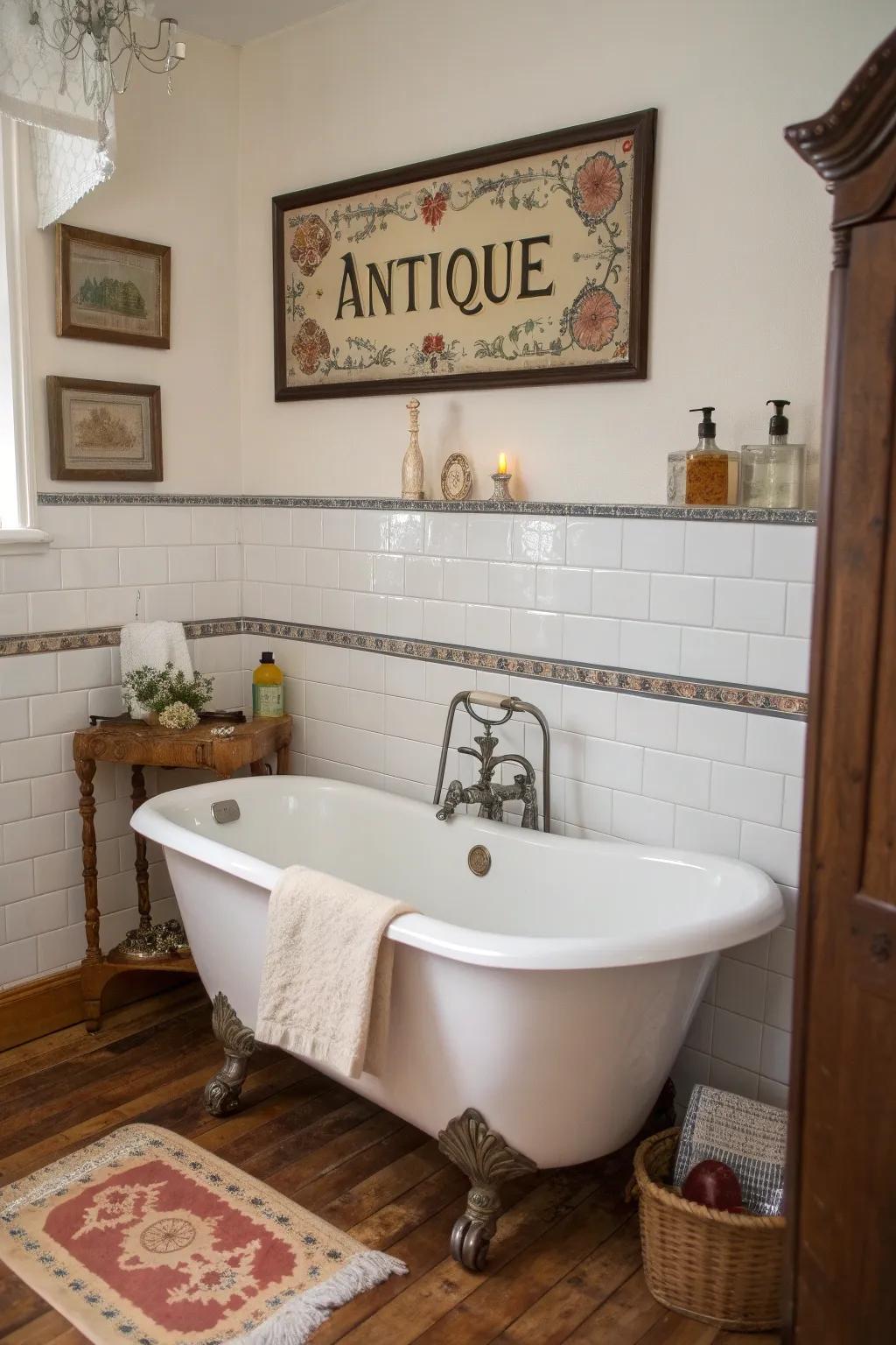 Add character with vintage bathroom markers.