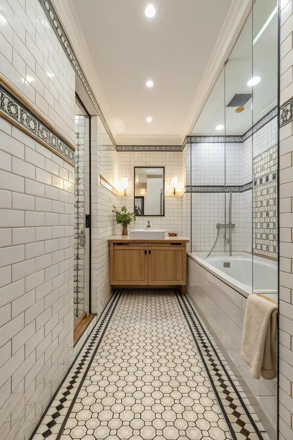 Consistent tile flow creates a unified and spacious bathroom feel.