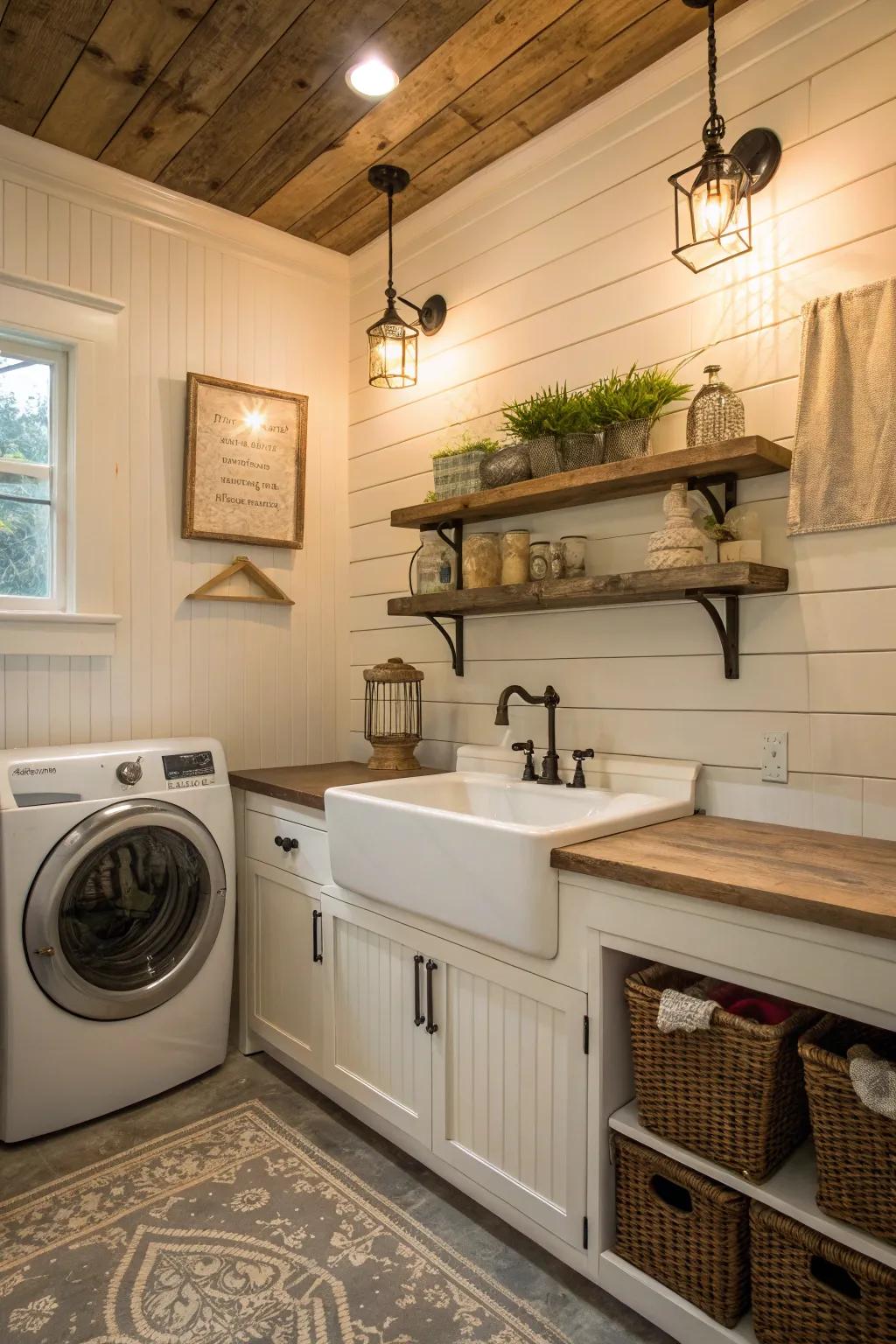 Paneling adds warmth to washing rooms.