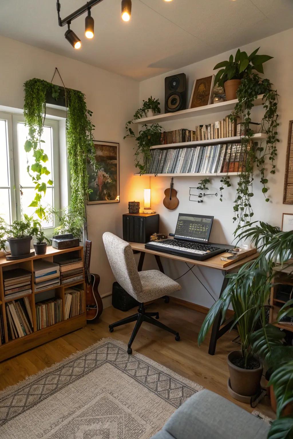 Indoor plants introduce a breath of fresh air and inspiration to your music studio.
