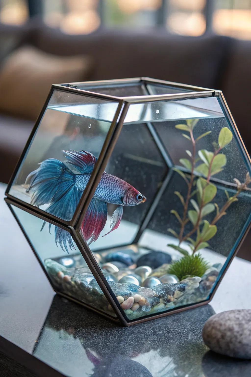 An angular hexagon habitat infuses visual intrigue into your dwelling.