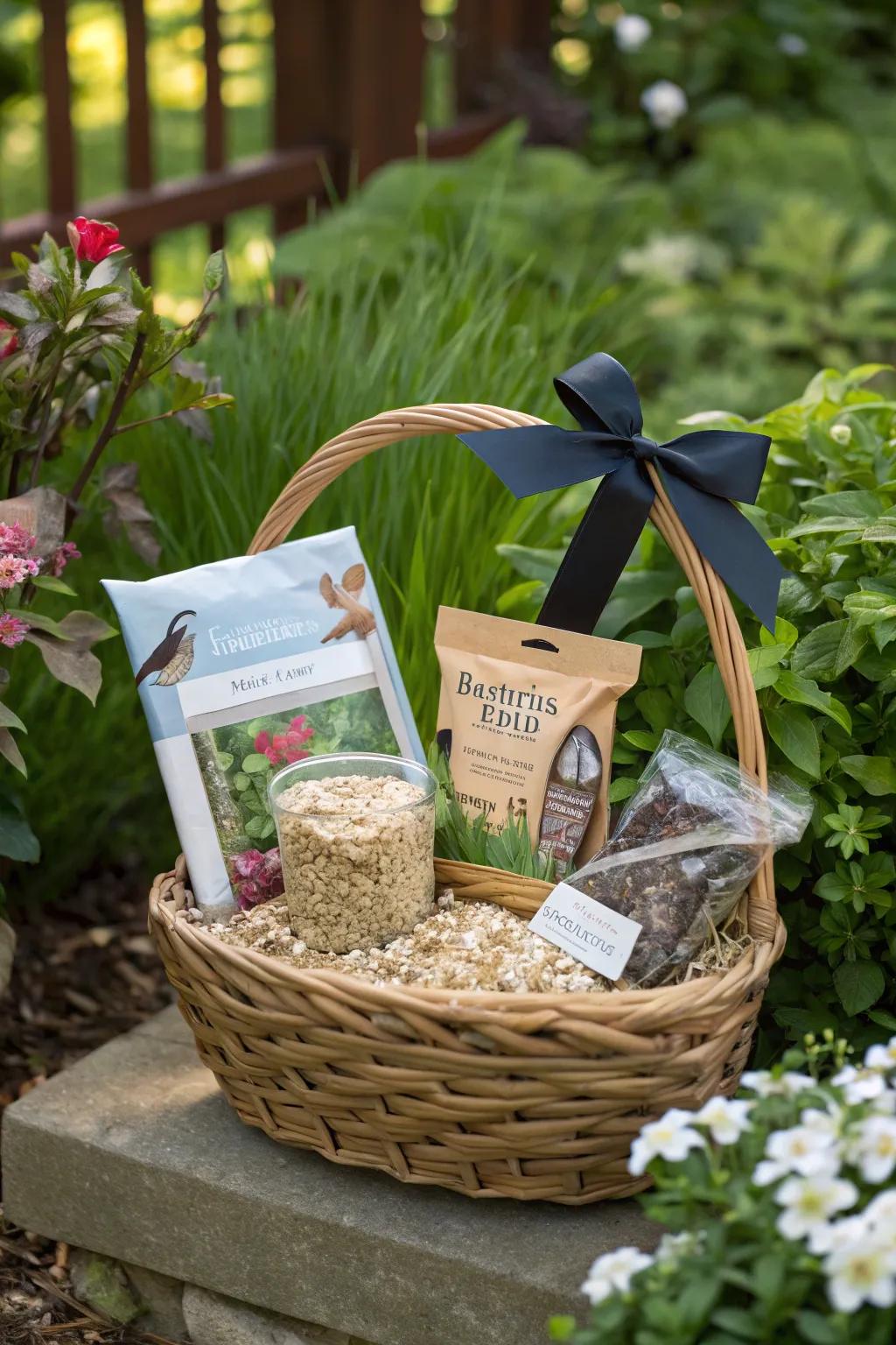 A gift set for bird feeders that is a thoughtful and complete gift.
