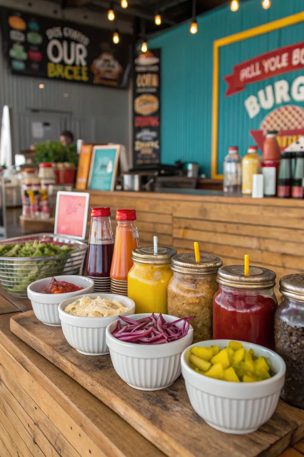 A creative flavor enhancer display contributes charm to the setup.