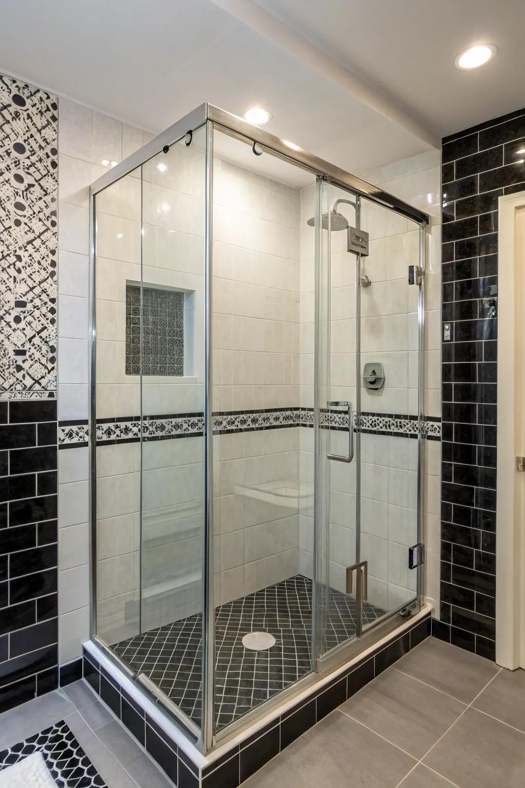 Crystal panels showcase the elegant tile work.