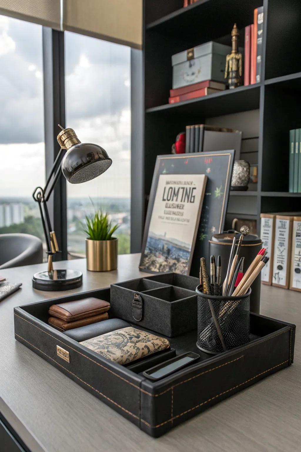 Personal details make a charcoal office uniquely yours.