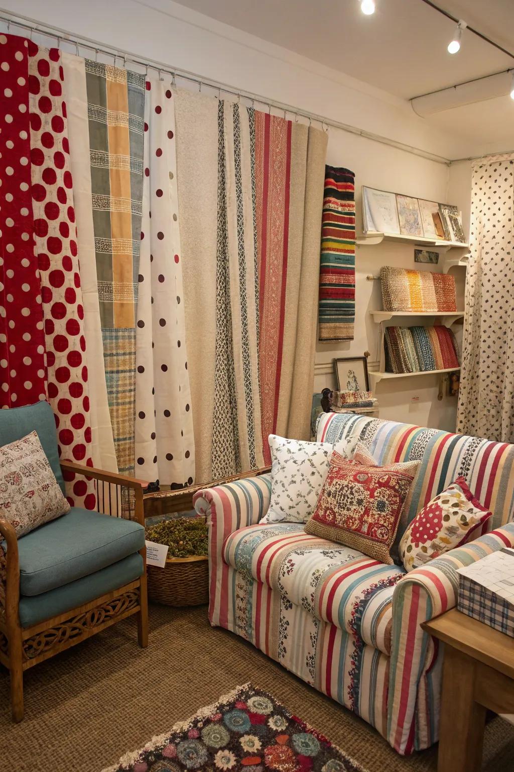 Motifs in textiles add an engaging detail to the blue design.