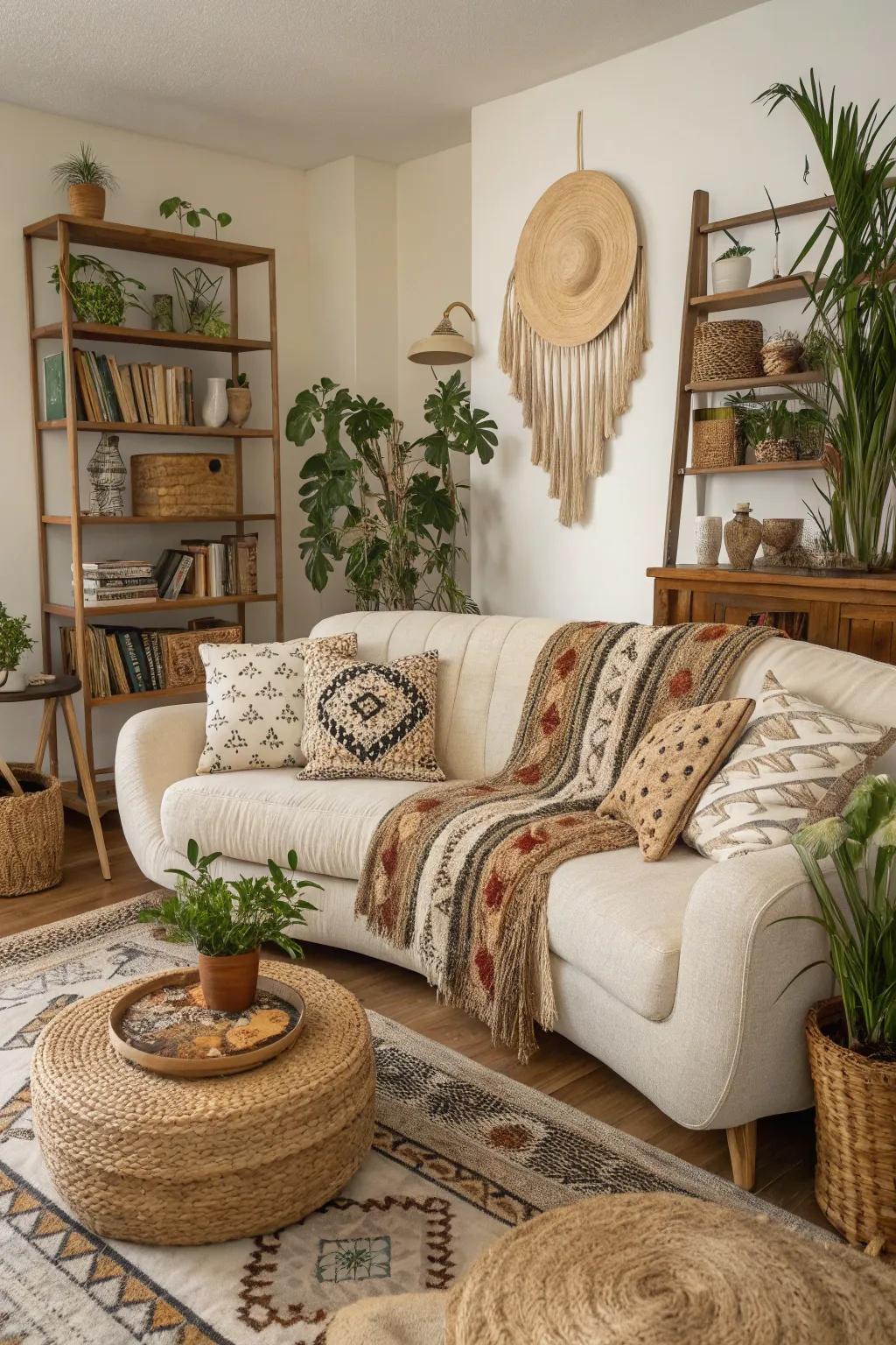 Organic forms soften the bohemian lounge.