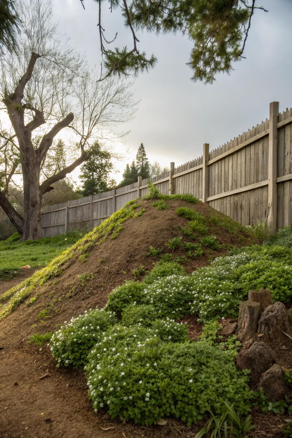 Soil mounds create a smooth shift.