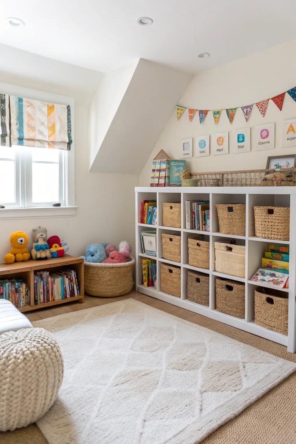 A designated activity zone encourages creativity and organized play.