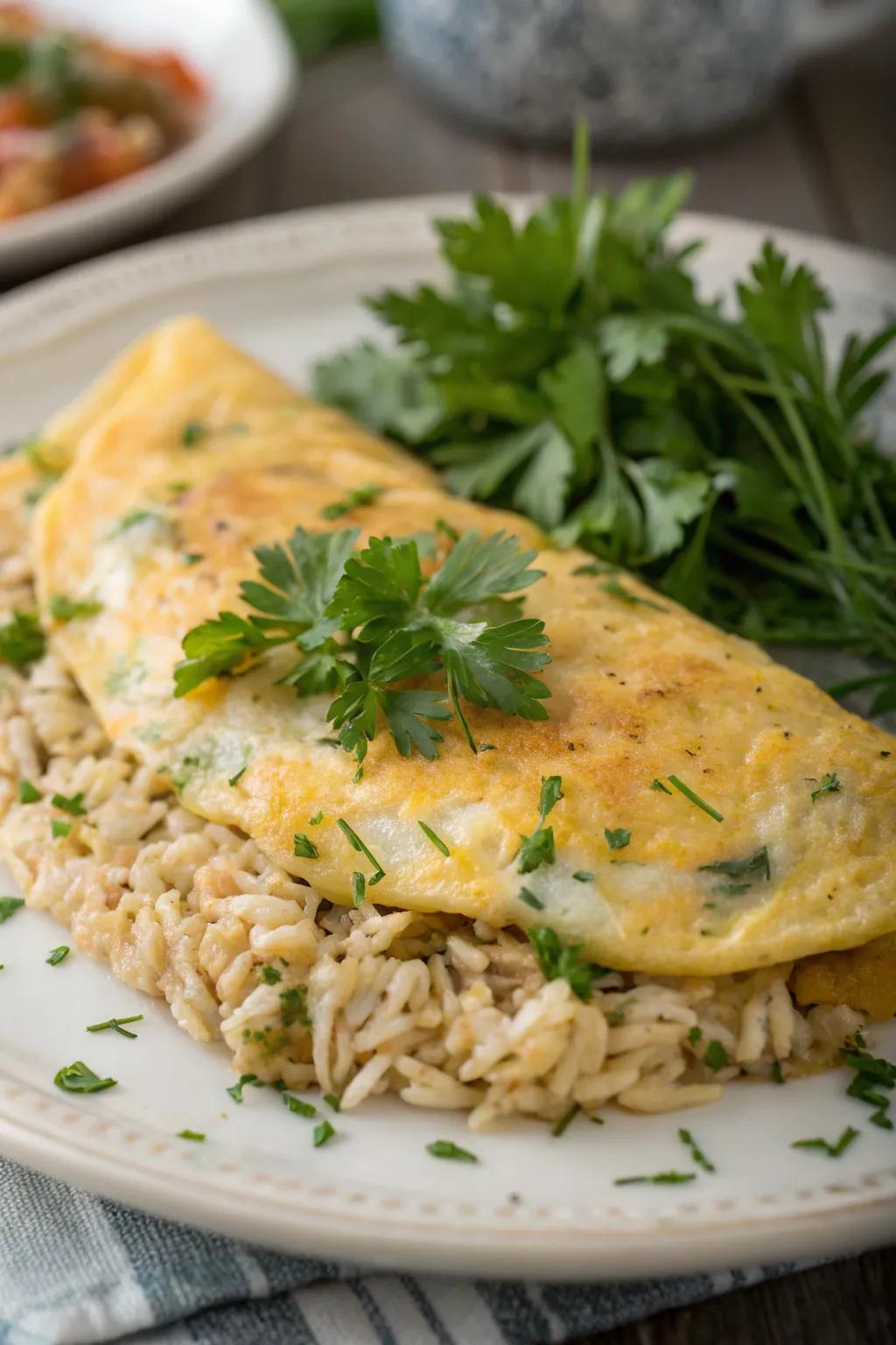 Savor the goodness of a seasoned grain omelet.