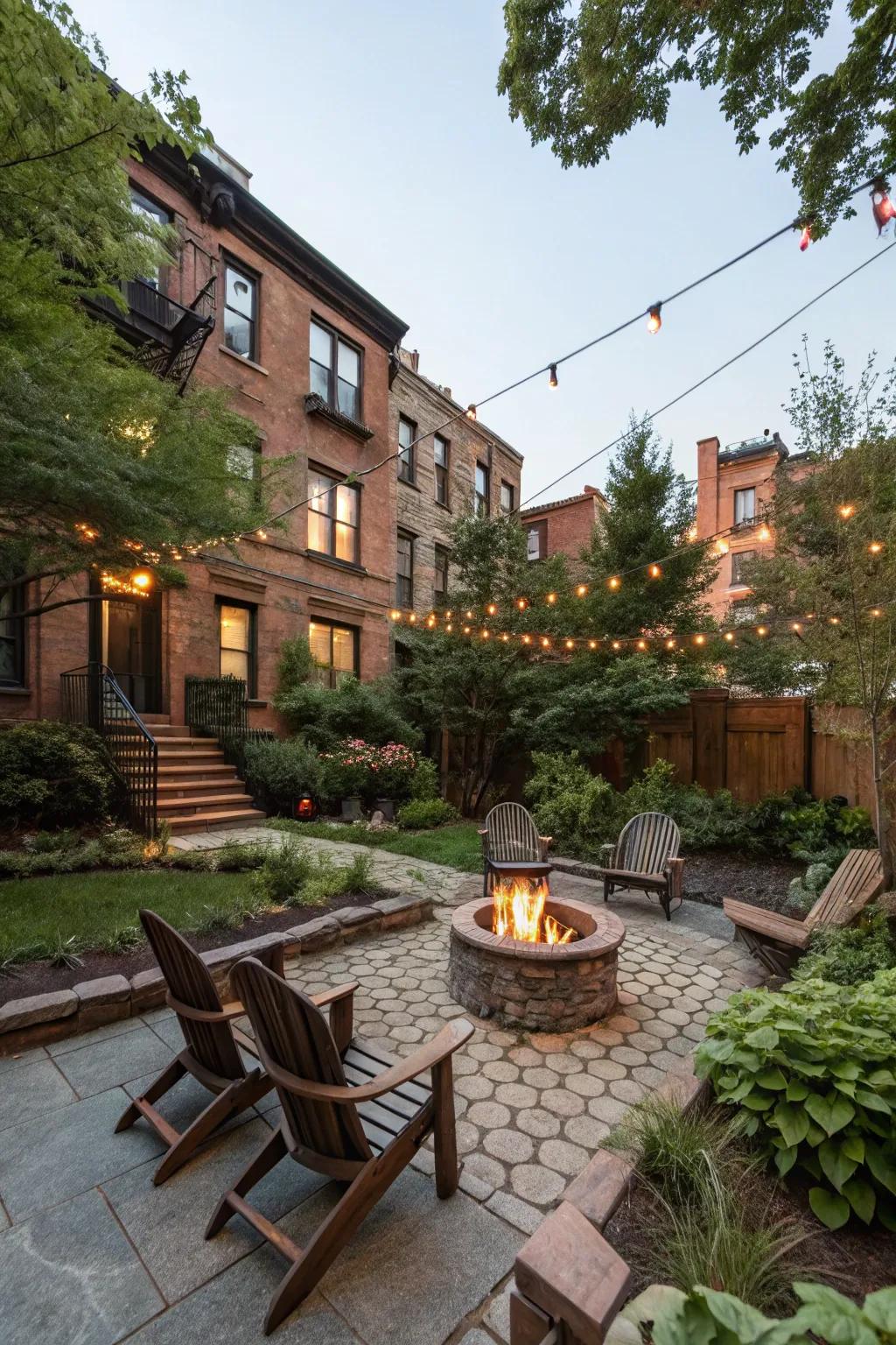 A campfire creates a warm and inviting get-together spot in the backyard.