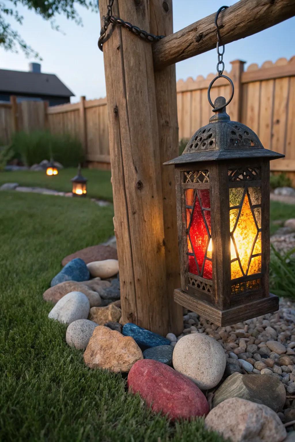 Brighten your backyard with DIY allure: handcraft your own distinct outdoor light and painted stone embellishments.