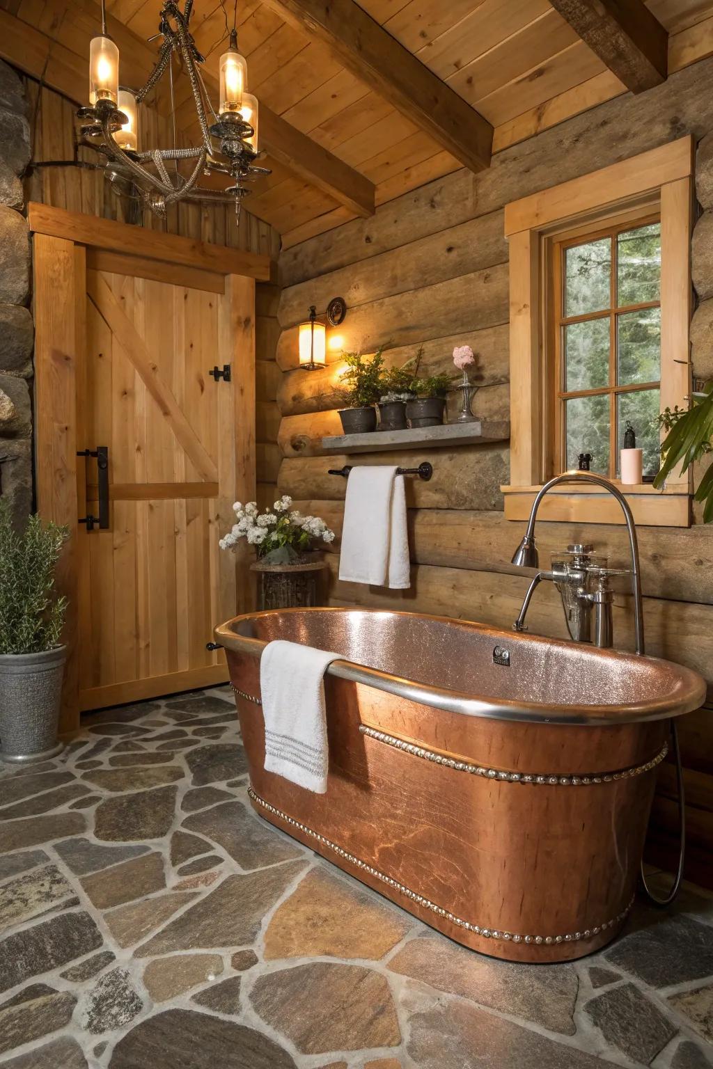 Metal accents offer an exclusive twist to cabin bathrooms.