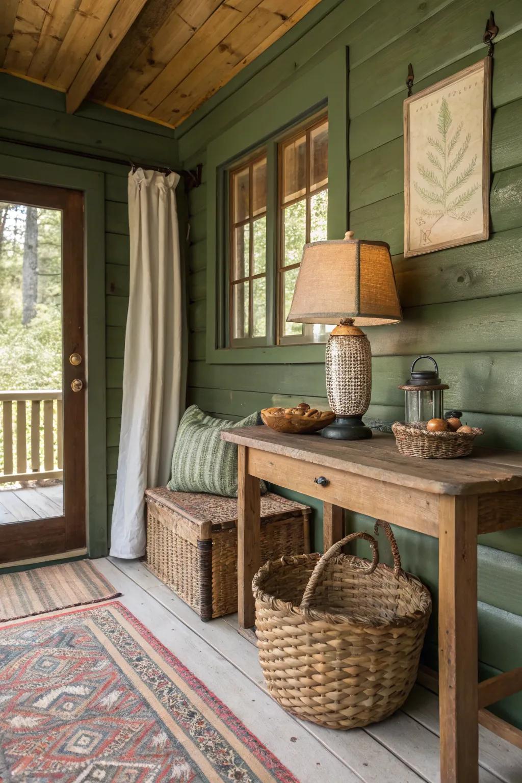A natural color set that creates a harmonious and inviting cabin setting.