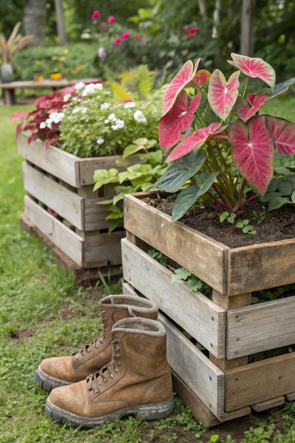 Repurposed resources fashion unique, sustainable kaleidoscope plant planters.