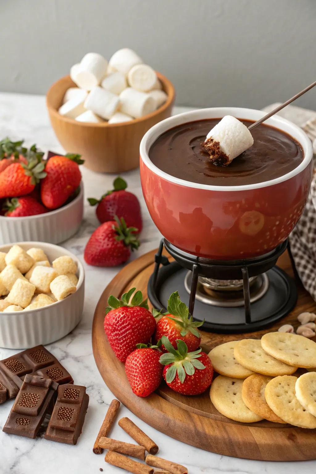 An inviting chocolate fondue arrangement for a hands-on evening.