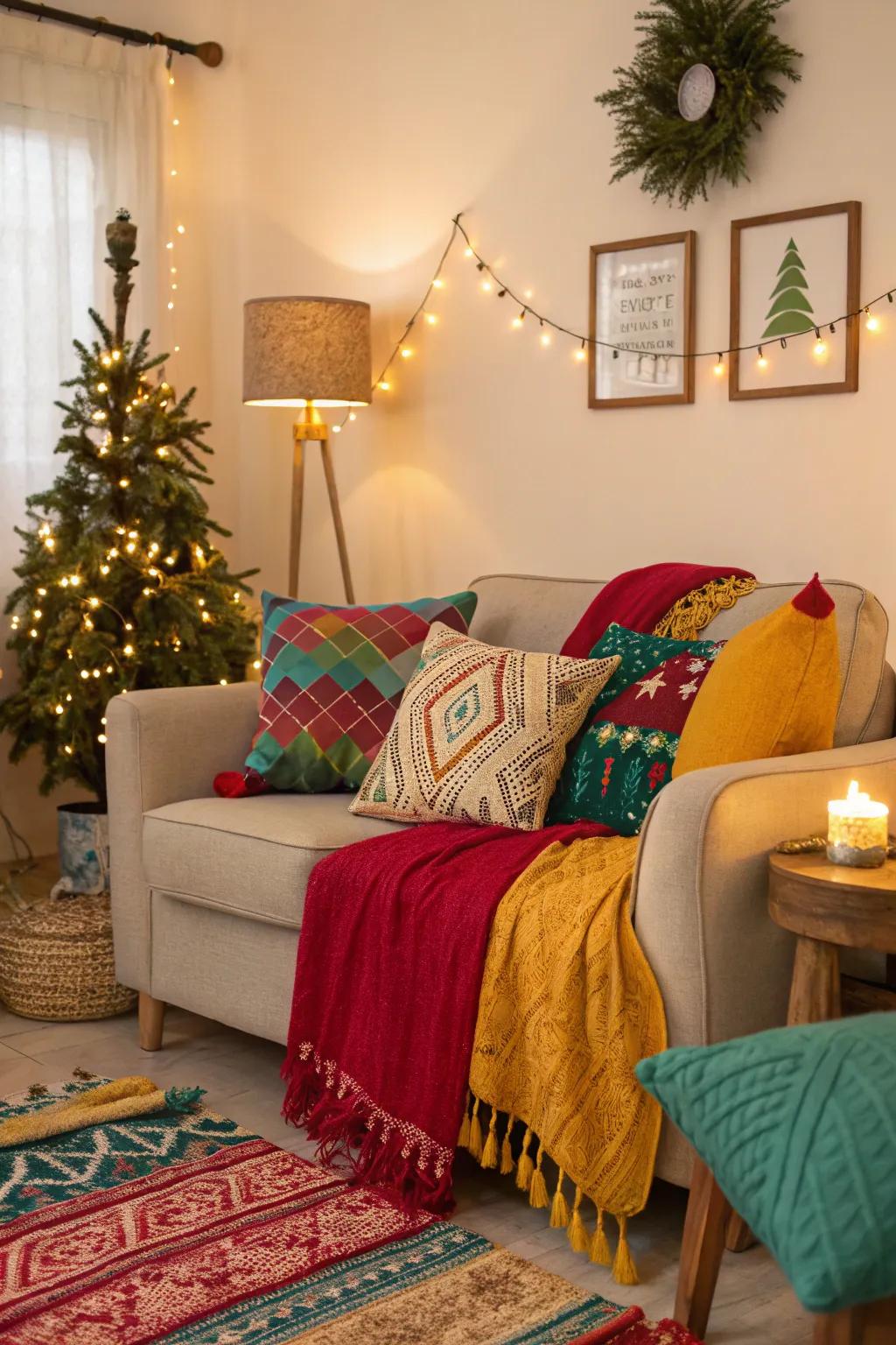 Audacious holiday accents contribute chromatic infusion and jubilation to any given chamber.