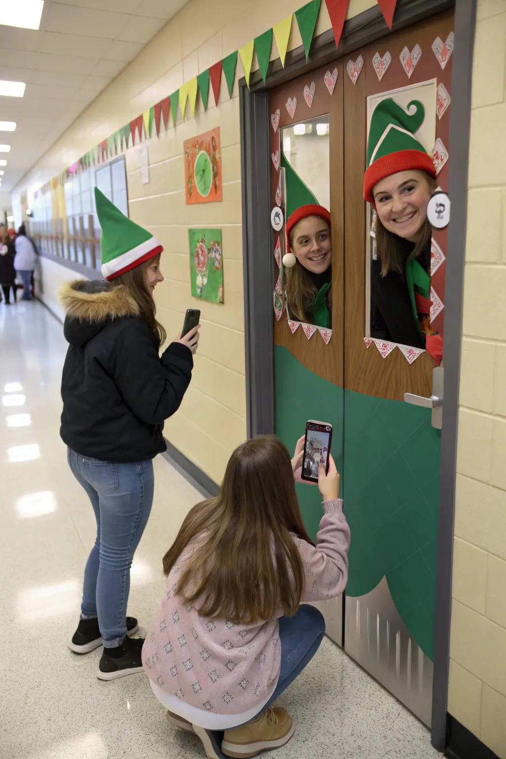 A pixie snapshot hub contributes amusement to this school entryway.