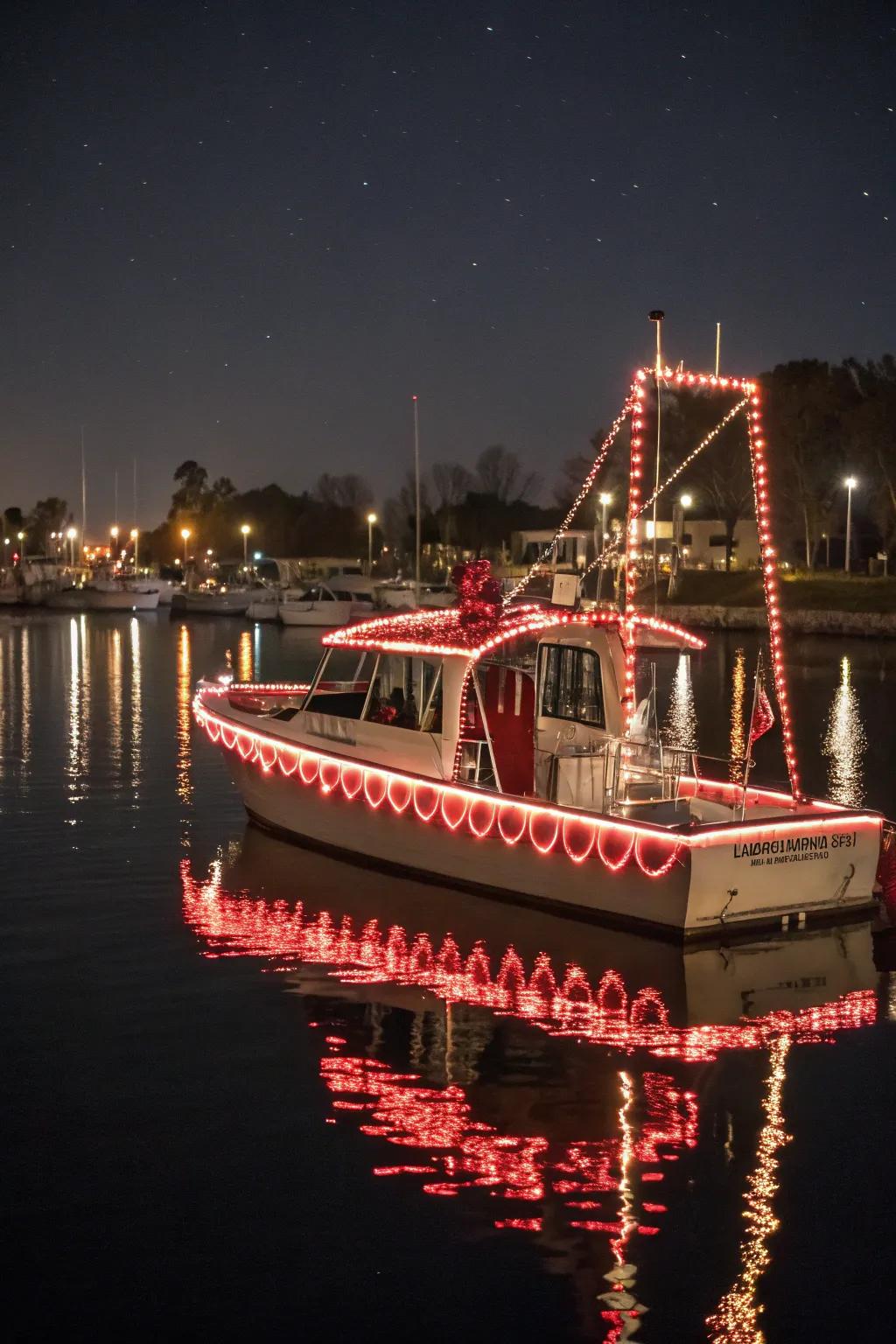 A delightful candy twist-themed watercraft, contributing sweetness to the parade.