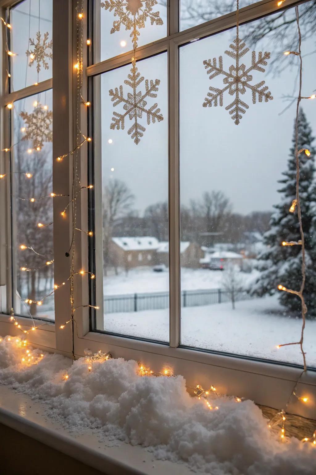 A winter wonderland scene captures the enchantment of snow indoors.