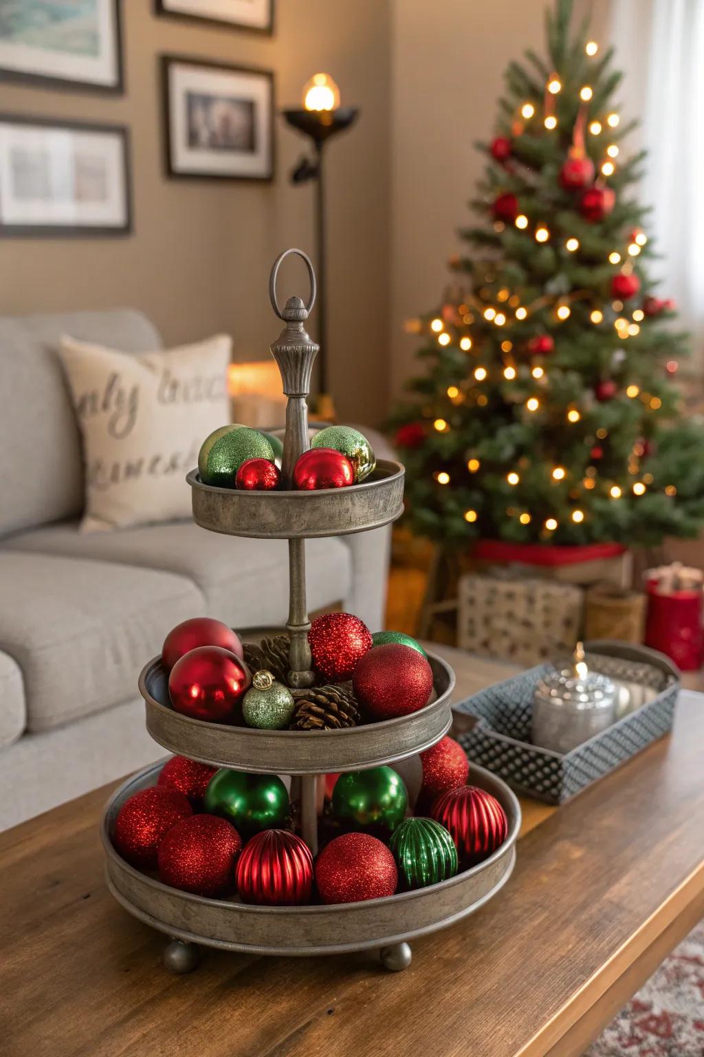 Quintessential crimson and verdant make for a joyful multi-level display.