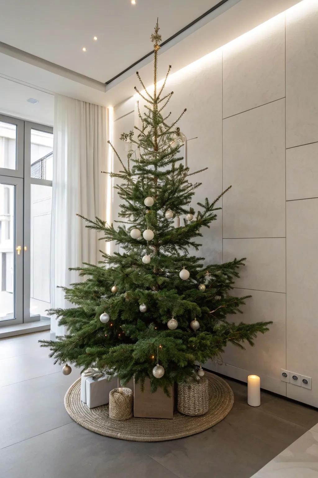 Understated elegance proffers a simple yet stylish Christmas tree theme.