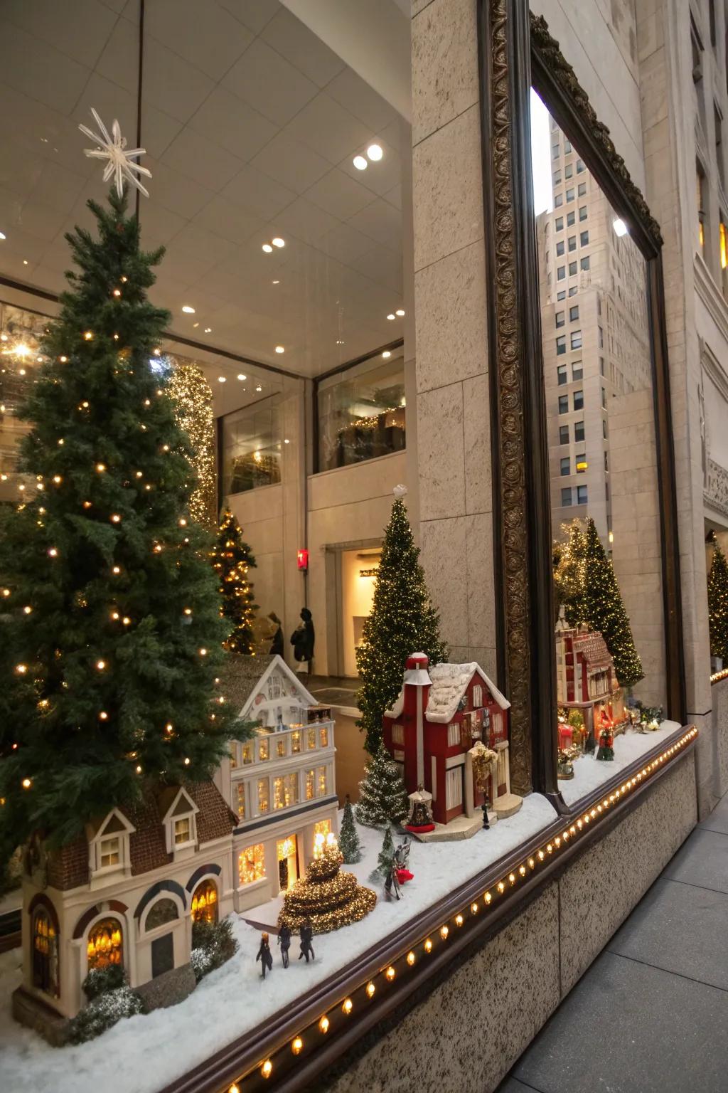 A looking glass reflects and enhances the charm of your Christmas village.