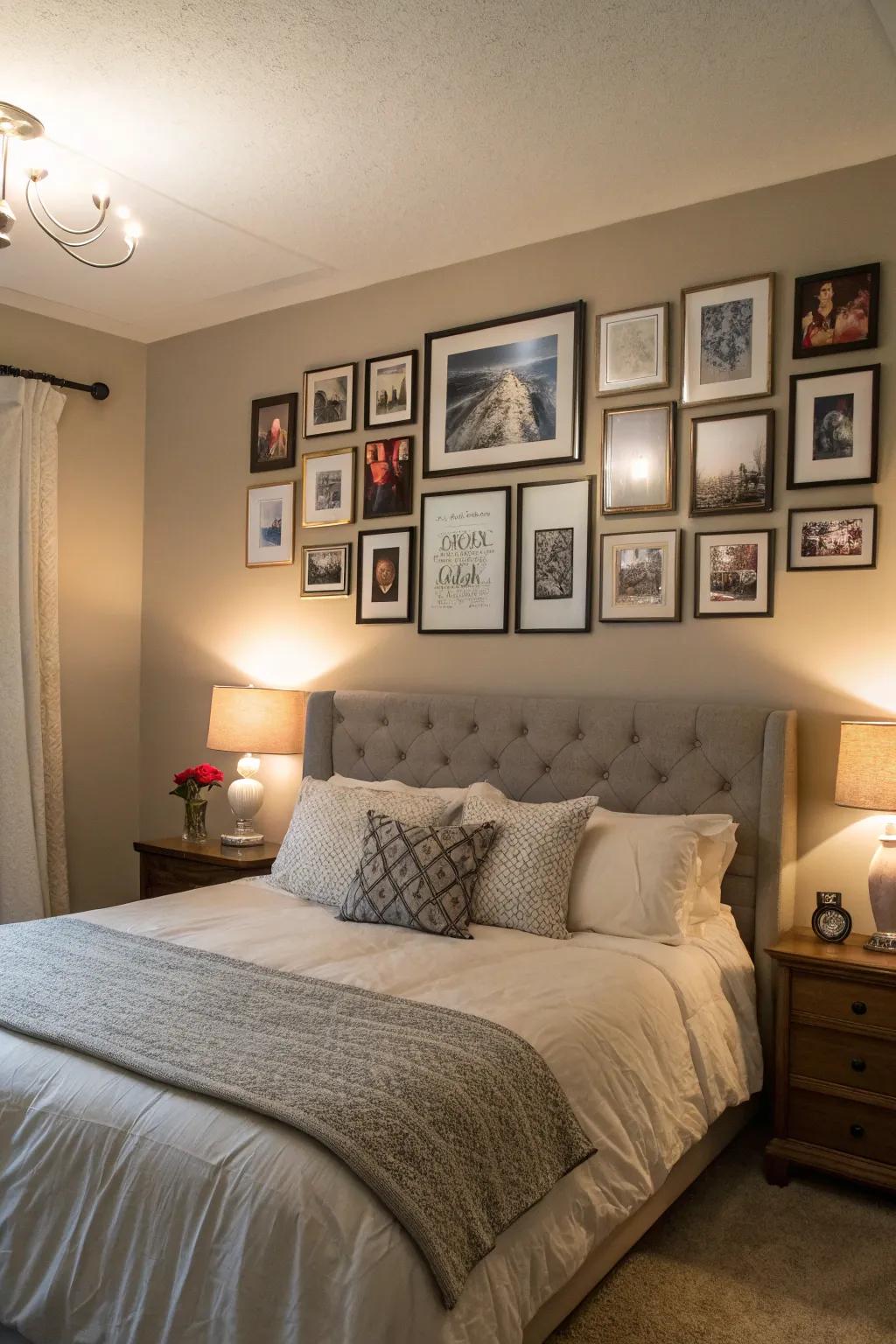 Personal touches like gallery walls add warmth and individuality.