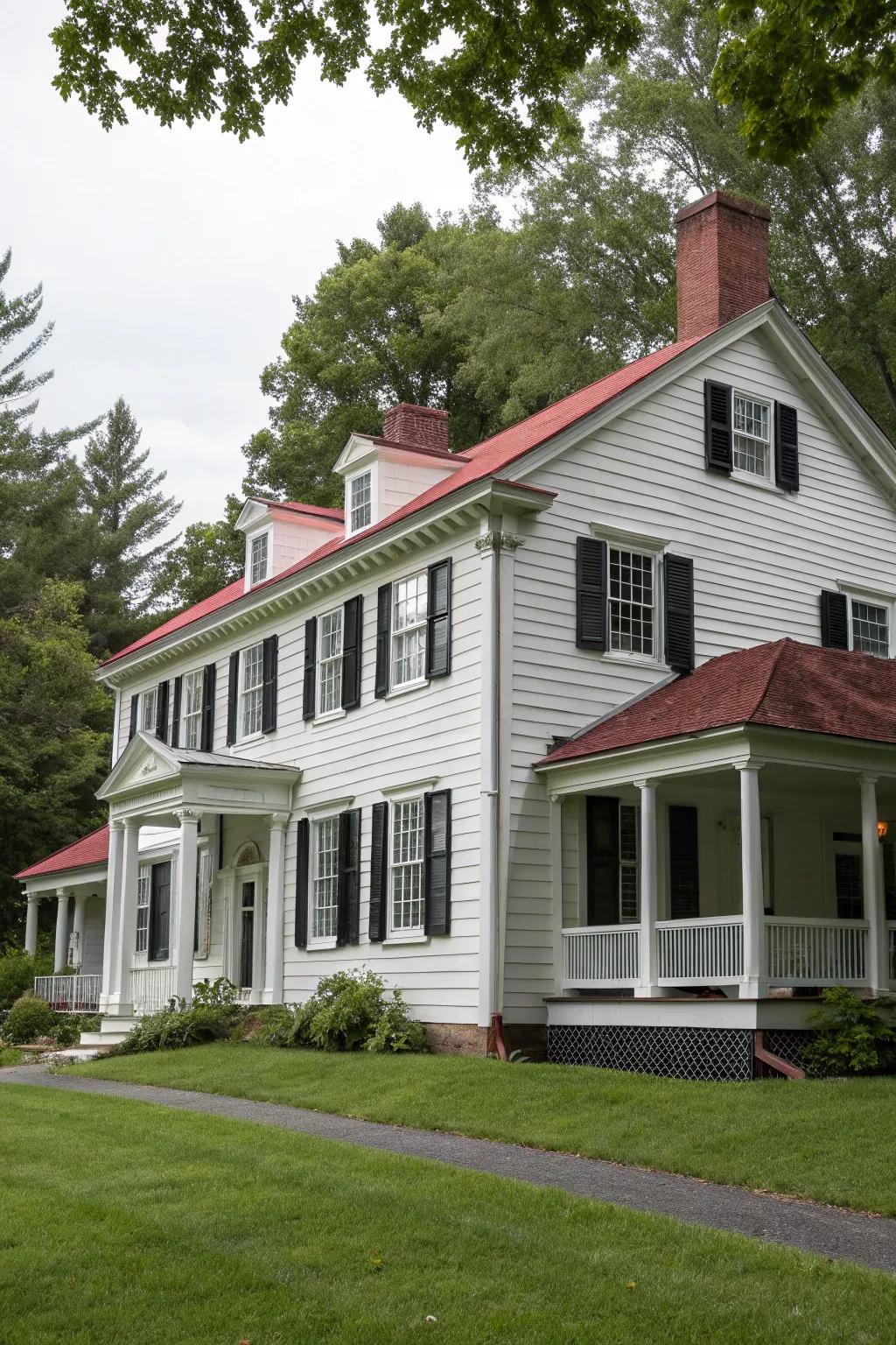 Colonial-style home fitted with mineral composite siding.