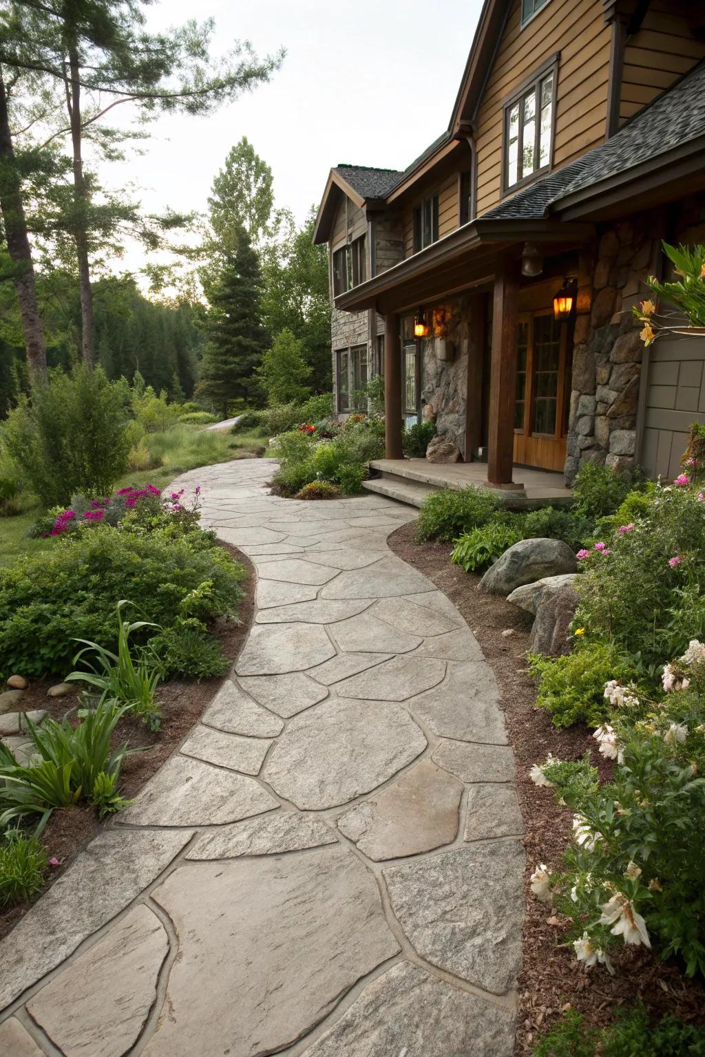 Stamped concrete provides an affordable substitute to natural stone.