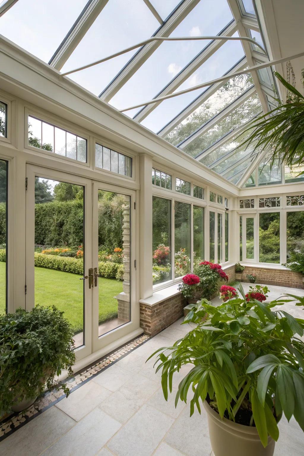 A modern sunroom with innovative glass extensions.
