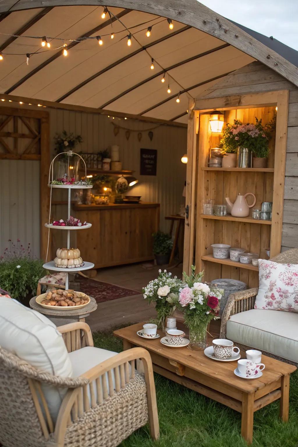 Savor an intimate experience in a shed tea room.