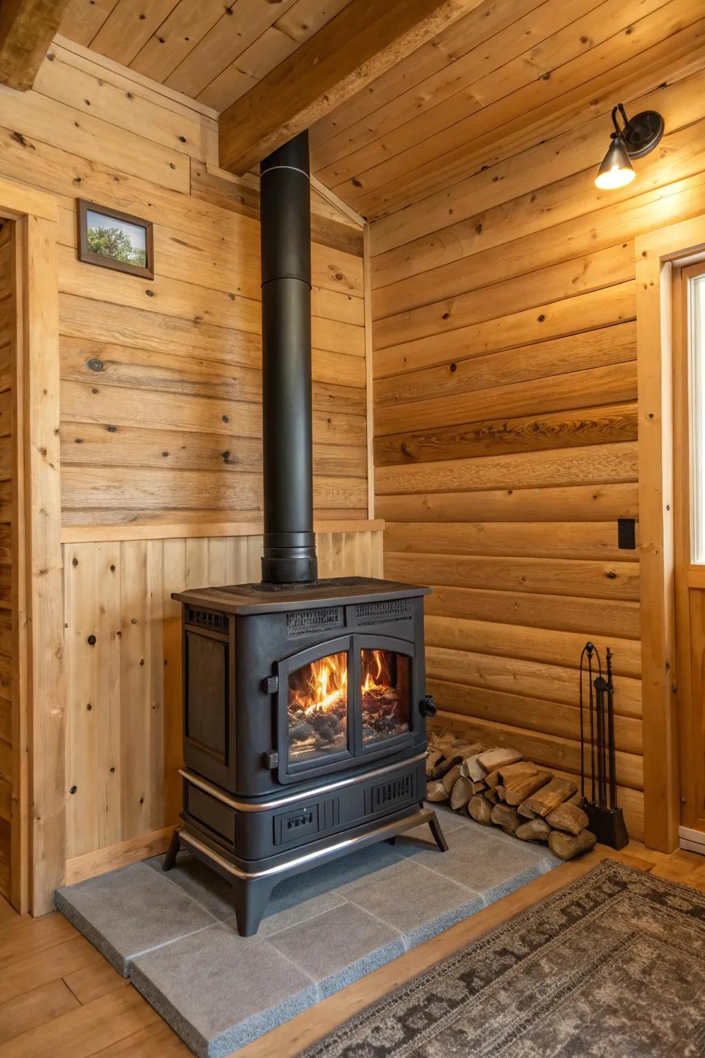 Real wood panelling gives a warm, cabin-like feeling.