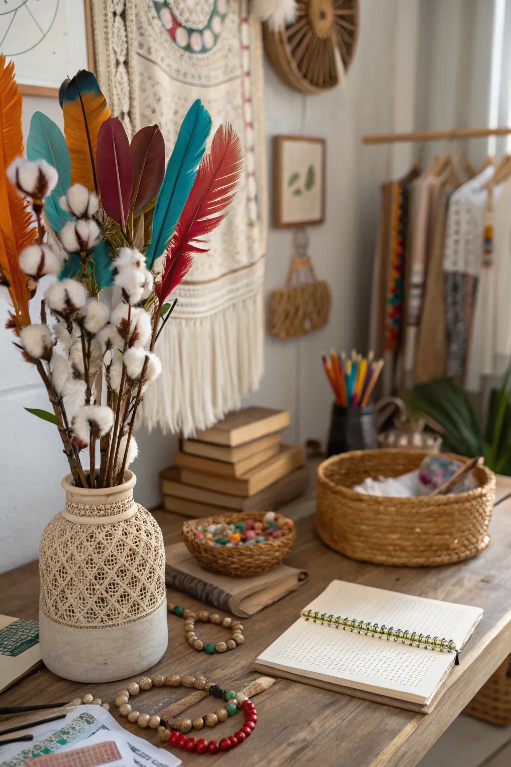Boho stylish with cotton sprigs and brilliant complements.