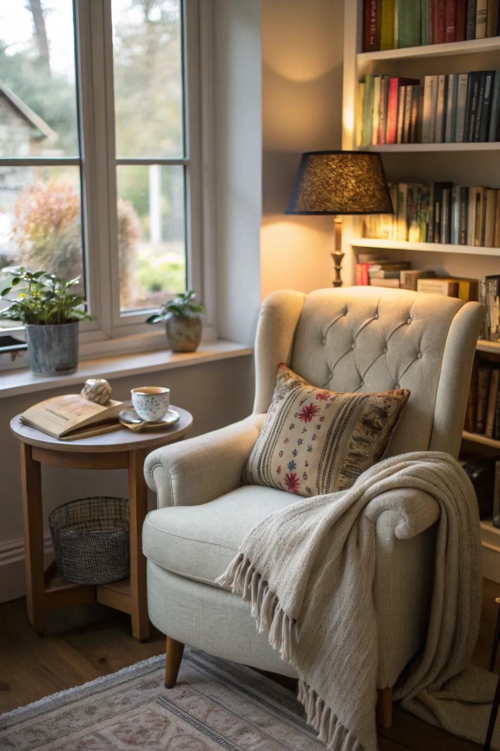 A handy side table ensures you’ll always have your essentials within easy reach.