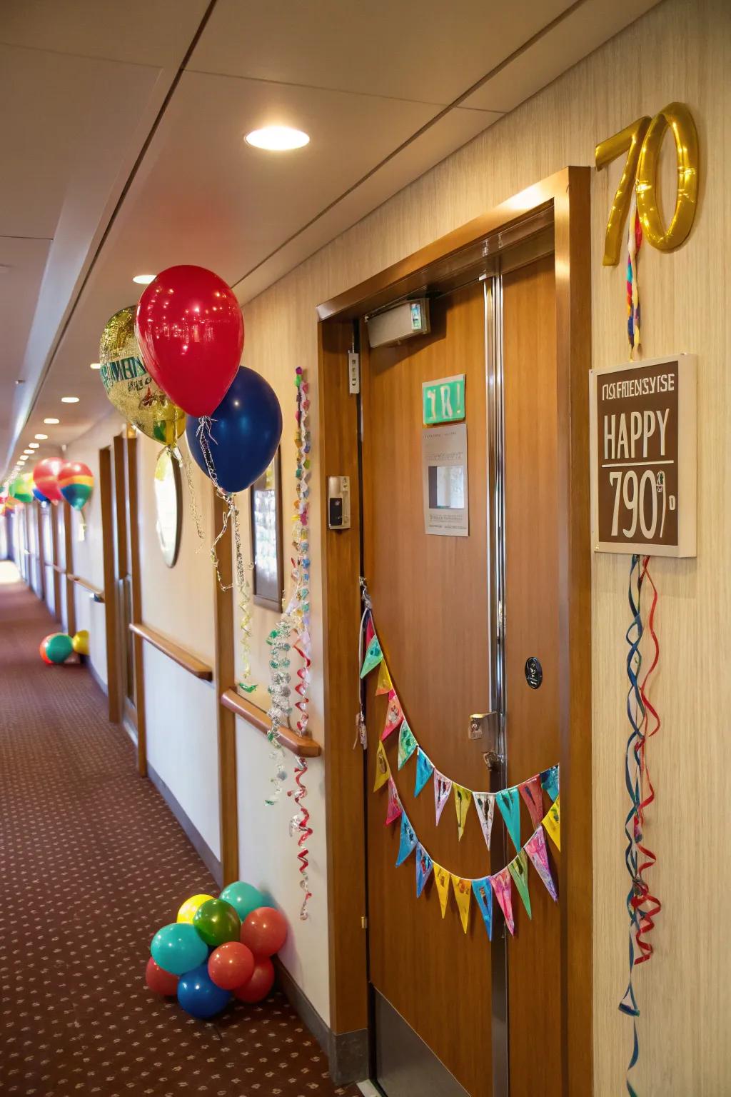 Celebrate special events with themed cruise doorway decorations.