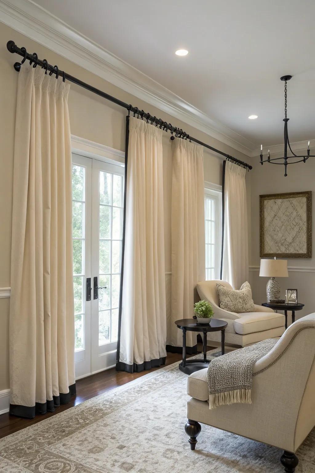 Dark curtain rods offer a bold, sophisticated contrast in any space.