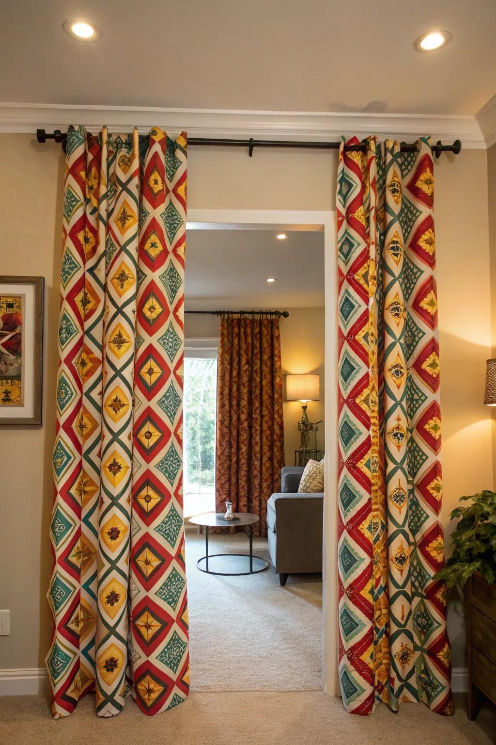 Bold motif drapes adding personality to a room.