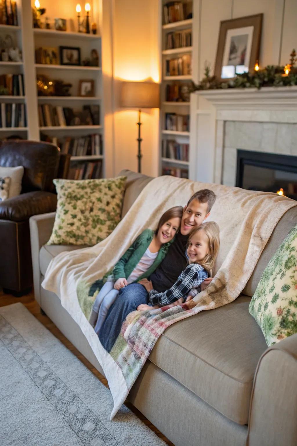 An individualized throw blanket extends warmth and sentiment.