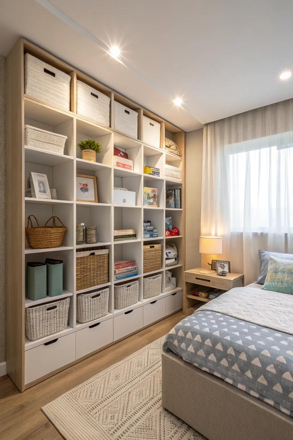 Structured storage maintains an orderly room.