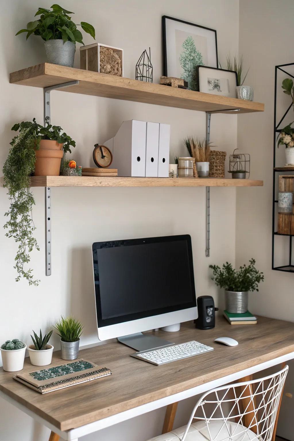 Suspended racks inject depth and design into your arrangement.