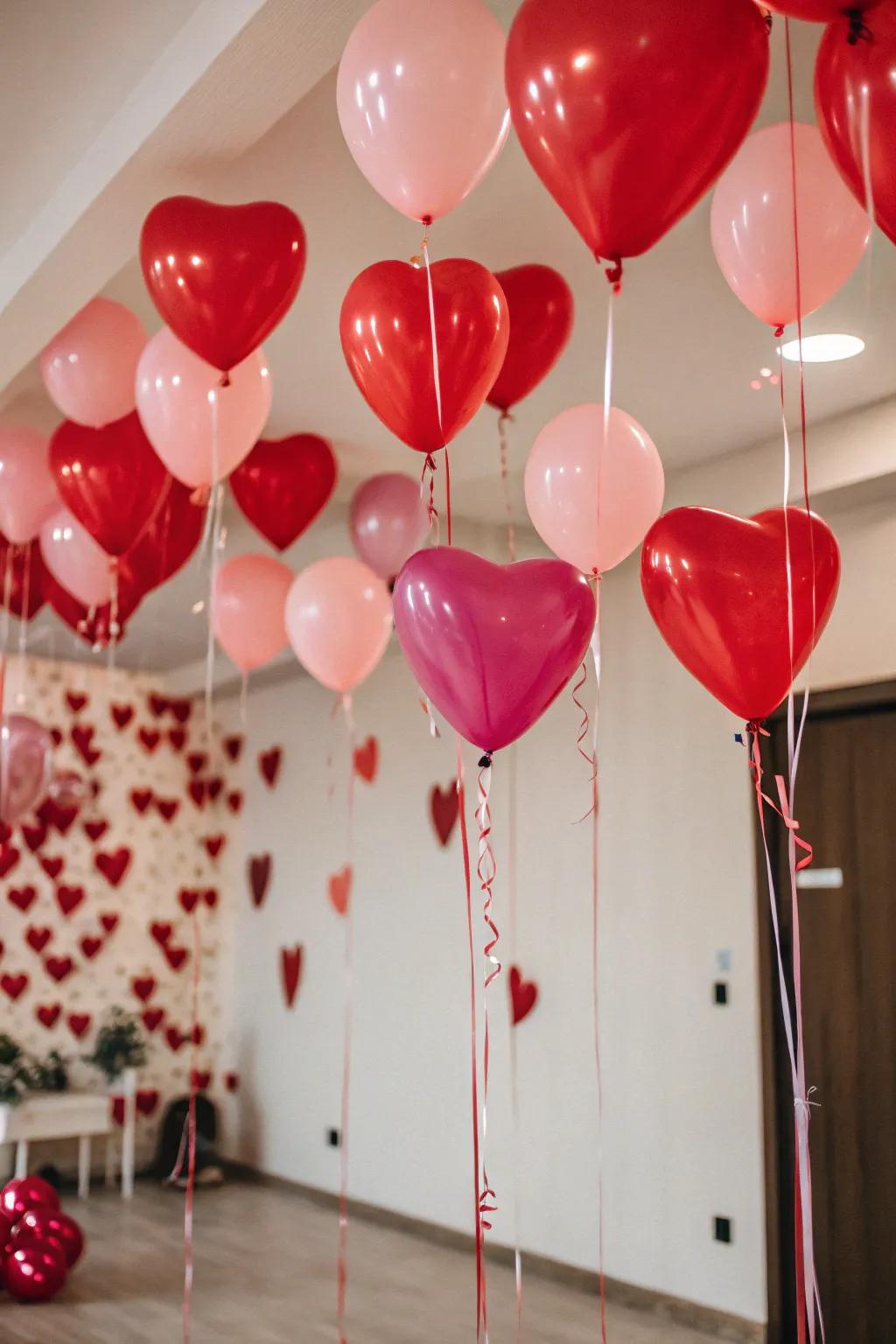 A space overflowing with heart-shaped orbs, infusing a celebratory nuance.