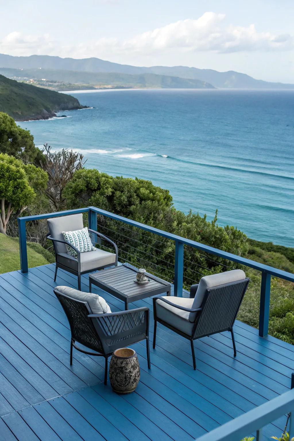 Slate or azure decks offer a cool, calming presence.