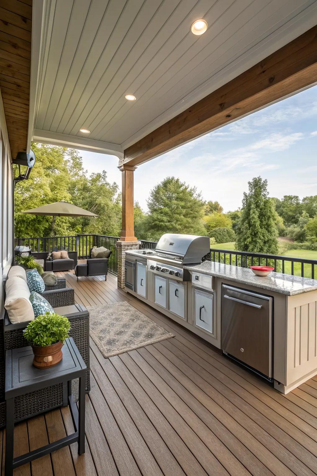 A deck created for outdoor cooking and entertaining.