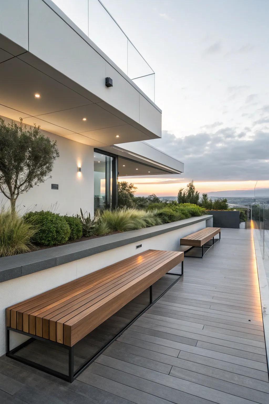 Drifting benches give a modern and airy design element.