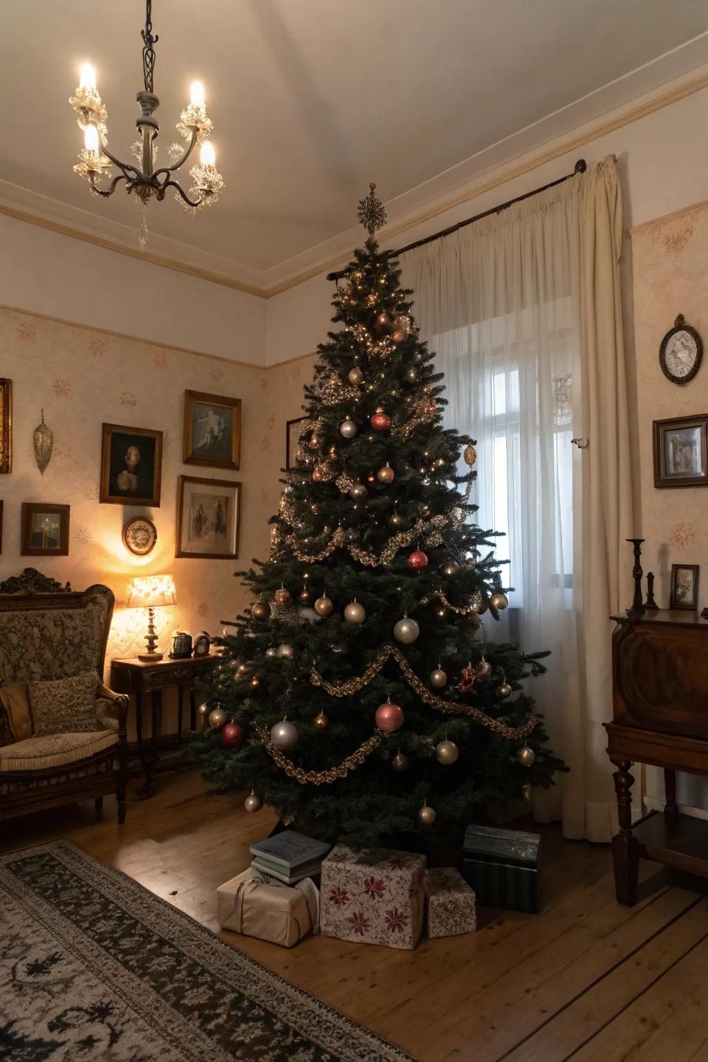 An ebony fir using a retro, nostalgic atmosphere.