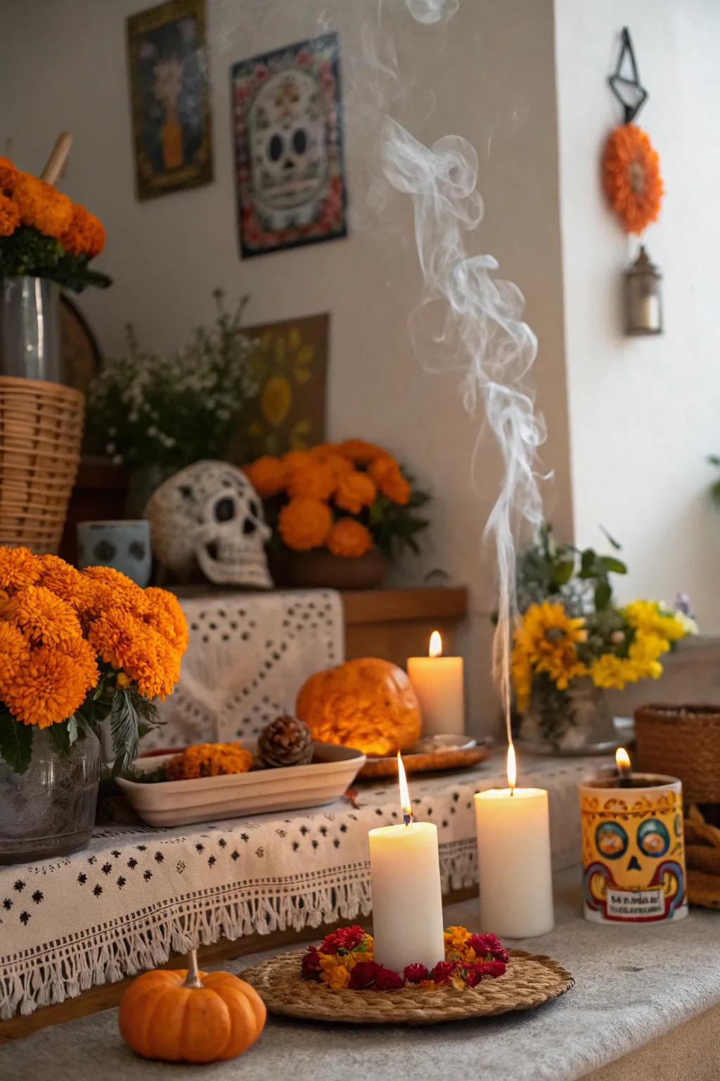 Scented sticks purify the space and create a calming atmosphere.